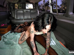 Morena, Autobús, Coche, Lamidas, Al aire libre, Coño, Tatuaje, Tetas