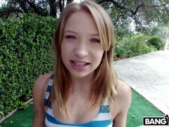 Pretty petite 18 y/o teen gives great handjob outside