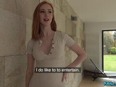 Enthousiasteling, Amerikaans, Slaapkamer, Pijpbeurt, Sperma in gezicht, Buiten, Openbaar, Roodharige vrouw