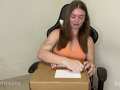 Emilyrosetv unboxes her Pornhub awards and shows off her assets
