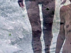 Strand, Grote mammen, Blond, Bruinharig, Naakt, Openbaar, Kut duiken, Bekijker