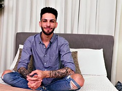 Enthousiasteling, Sperma shot, Homo, Masturbatie, Alleen, Tatoeage
