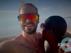 ビーチ, デカチン, フェラチオ, ぽちゃ, 公共