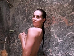 A dude sneaks in the shower and teases Kasey Warner