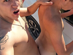 Roadside anal fuck with two European hotties