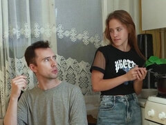 Brunette brune, Cocu, Papa, Hd, Cuisine, Chatte, Rasée, Plan cul à trois