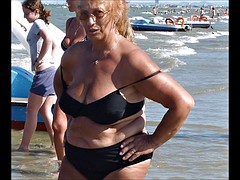 Plage, Mamie, Mature, Mère que j'aimerais baiser, Public