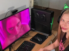 POV Blowjob by Gamer Babe - I Got Caught Watching My Own Porn - Amateur Oral Sex