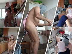 Hot amateur couple gets playful in the kitchen with ice-juices and pleasure