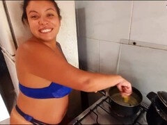 Enthousiasteling, Grote kont, Pijpbeurt, Braziliaans, Bruinharig, Hd, Huisgemaakt, Keuken