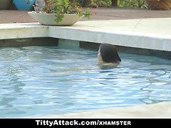 Busty Latina Caroline Ray gets her tits and pussy pounded by Peter Green in the pool