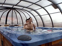 フェラチオ, 爸, 彼女, 天然, プール, オマンコ, 剃毛, ティーン