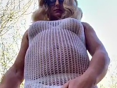 Tetas grandes, Británico, Lencería, Masturbación, Al aire libre, Público, Medias largas, Tetas