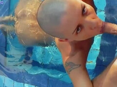 Hot anal sex at the pool with bald girl on her birthday