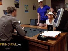 Sydney Paige & Stepdaughter get freaky with their stepmom Principal Ryan McLane in this taboo roleplay