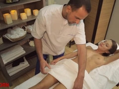 茶髪の, なめる, マッサージ