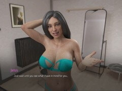 Steamy visual novel gameplay with a busty mom and her enticing caboose