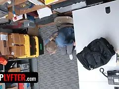 Shoplyfter - thin blonde beauty Emma Hix gives her pussy to security officer to get out of distress