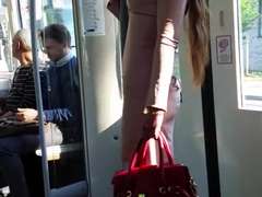 Chica, Vestido, Extremo, Hd, Tacones, Cuero, Público, Voyeur