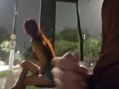 Risky Hand Job on the Street for Redhead at Bus Stop