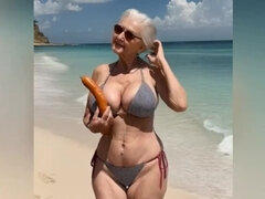 Sexy Granny Shows Off Her Bikini and Gets Naked at the Beach