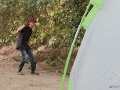 Lesbians Avery Black and Zoey Sinn have fun in the tent