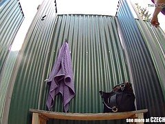 素人, デカパイ, 巨乳な, チェコ, プール, 公共, 水着, のぞき