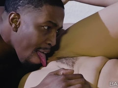 Slender blonde Ryan Keely gets pussy licked and fucked by black boyfriend