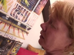 Granny fucks a real porn stud while her husband's in the old age home