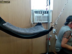 Blowjob amateur dilf gets fucked in sling at home by his best boyfriend