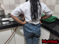 Desi college girl fucks boyfriend in kitchen with blowjob and creampie - Mumbai Ashu homemade sex