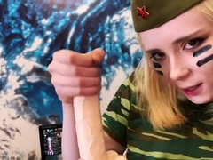 Sweetie fox mastutbating and sucking dildo in military outfit - SOLO