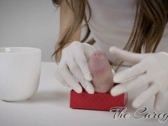 Petite dick receives teasing handjob, edging towards climax