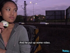 素人, アメリカ人, アジア人, チン, なめる, アウトドア, 公共, オマンコ