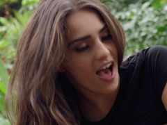 Excited Latina lesbians practice threesome in SUV in the jungle