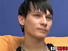 Handsome pierced twink Christopher Robin jerks a big cock