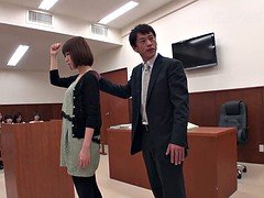 asian lawyer having to hand job in the court