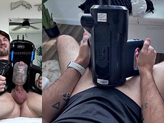 His FIRST TIME putting his big, uncut dick into his XT5 Auto Stroker Toy till he CUMS - TOY REVIEW