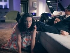 お尻, フェラチオ, 茶髪の, バック, 女 人男 人, 指いじり, ストッキング, ティーン