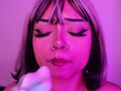 Cute girl in cat cosplay makes ahegao face while using a dildo