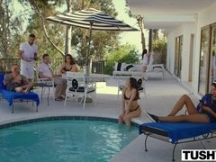 アナル, お尻, 茶髪の, カップル, 女 人男 人, オマンコ, コキ, 三人