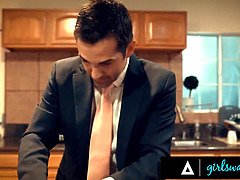 Jay Taylor cheats on husband with Angela White's busty wife during dinner