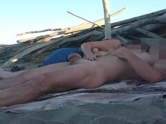 Enthousiasteling, Strand, Frans, Handbeurt, Italiaans, Naakt, Nudist, Openbaar