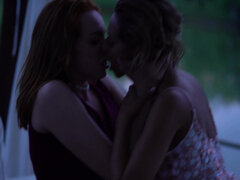 Lesbian babes have orgy in neon light