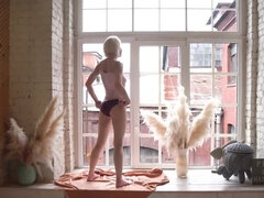 美女, デカ尻, ブロンド, オナニー, 裸, 剃毛, 一人