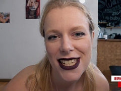 Grosse titten, Blondine, Blasen, Spermaladung, Kehlenfick, Deutsch, Rasiert, Dürr