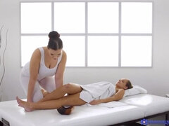美女, デカパイ, ブロンド, キス, マッサージ, 自然山雀, オイル, オッパイの