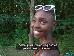 Ebony African beauty with bold spirit captivates in a daring public fling