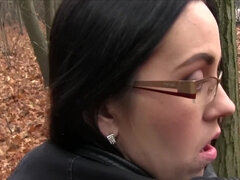 Black, Brunette, Facial, Glasses, Handjob, Hd, Natural tits, Outdoor