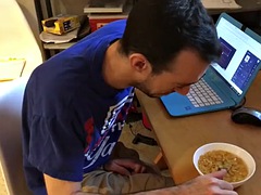 Fat Dominatrix pees in her cereal!